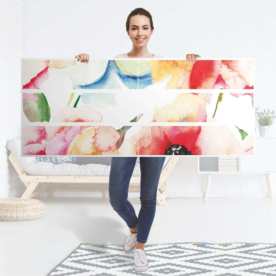 Möbelfolie Water Color Flowers - IKEA Malm Kommode 6 Schubladen (breit) - Folie