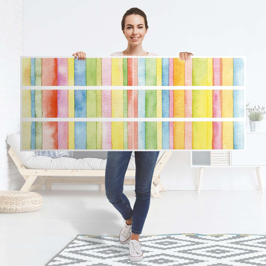 Möbelfolie Watercolor Stripes - IKEA Malm Kommode 6 Schubladen (breit) - Folie