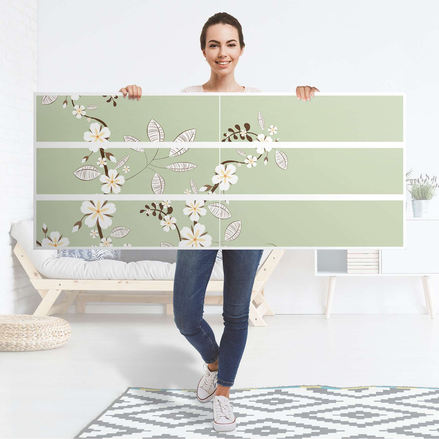 Möbelfolie White Blossoms - IKEA Malm Kommode 6 Schubladen (breit) - Folie