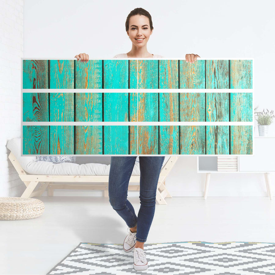 Möbelfolie Wooden Aqua - IKEA Malm Kommode 6 Schubladen (breit) - Folie