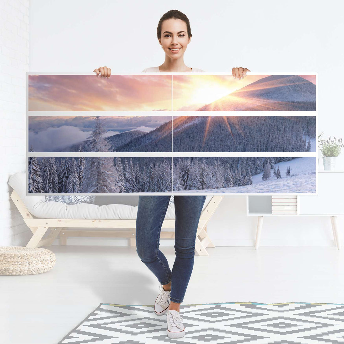 Möbelfolie Zauberhafte Winterlandschaft - IKEA Malm Kommode 6 Schubladen (breit) - Folie
