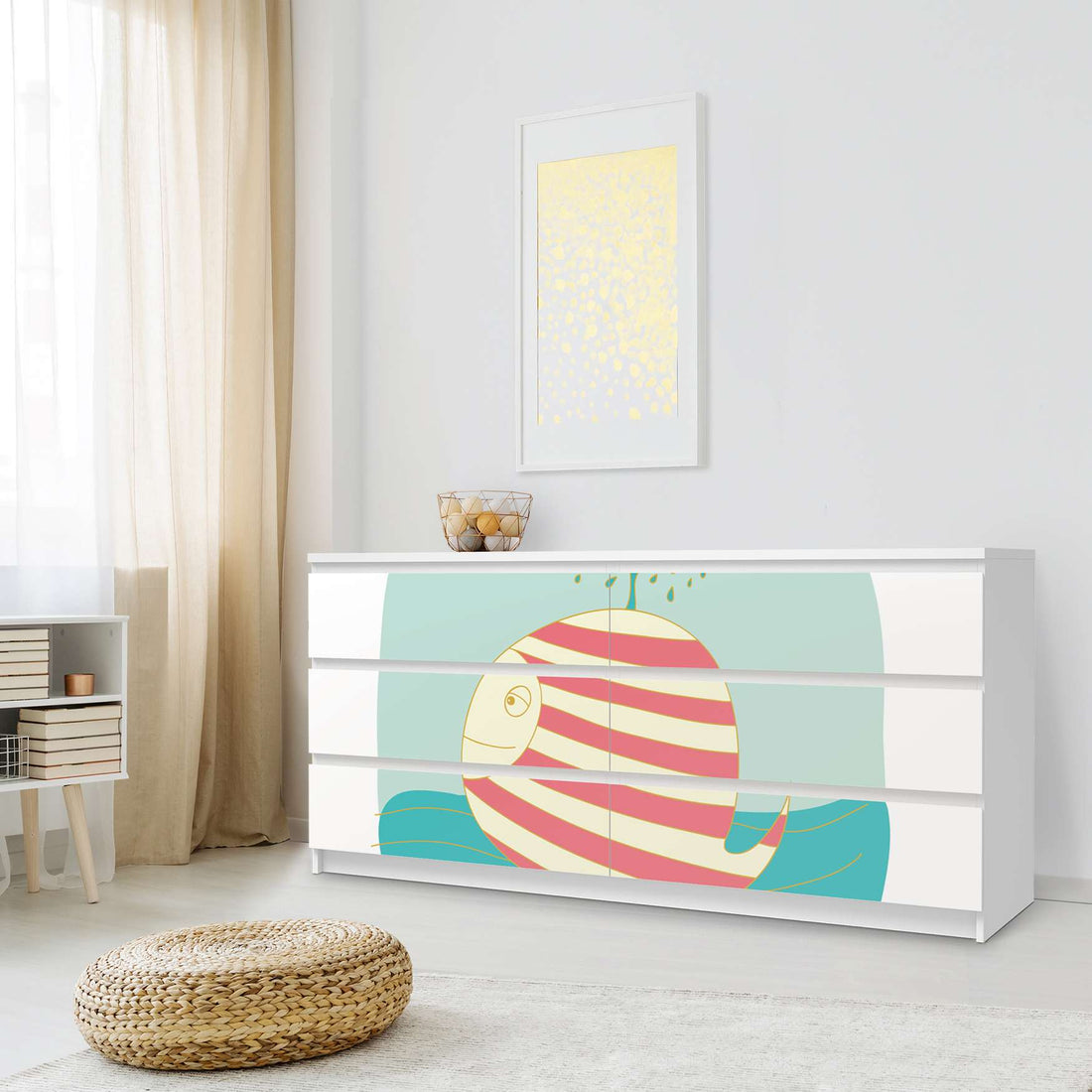 Möbelfolie Funny Wale - IKEA Malm Kommode 6 Schubladen (breit) - Schlafzimmer