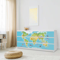 Möbelfolie Kids Weltkarte - IKEA Malm Kommode 6 Schubladen (breit) - Schlafzimmer