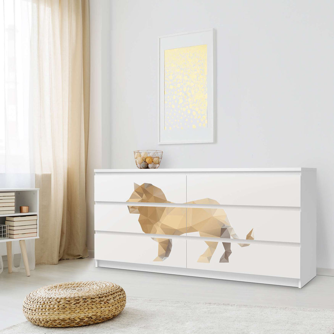 Möbelfolie Origami Lion - IKEA Malm Kommode 6 Schubladen (breit) - Schlafzimmer