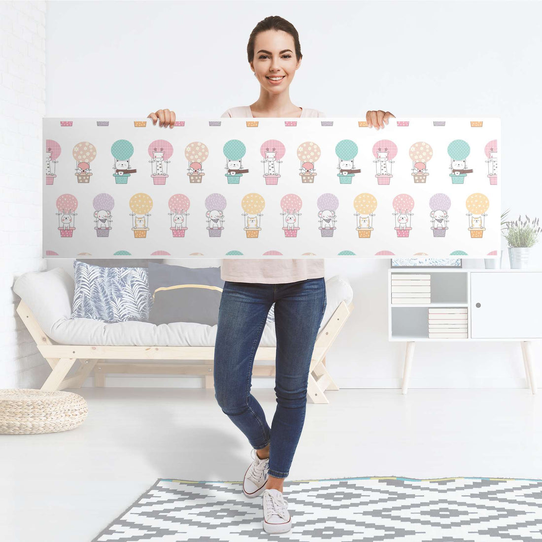 Möbelfolie Flying Animals - IKEA Malm Kommode 6 Schubladen (breit) [oben] - Folie