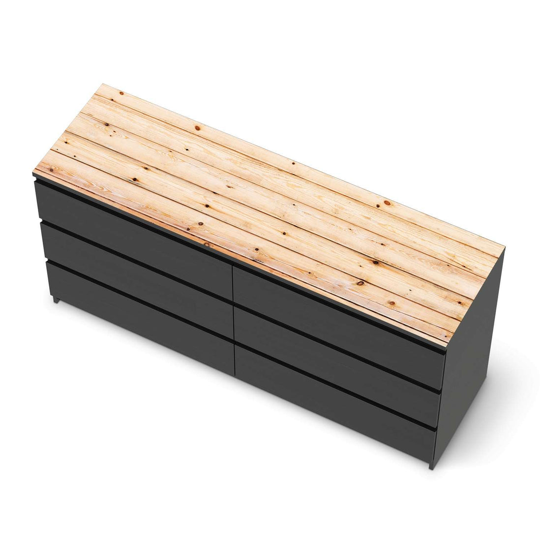 Möbelfolie Bright Planks - IKEA Malm Kommode 6 Schubladen (breit) [oben] - schwarz
