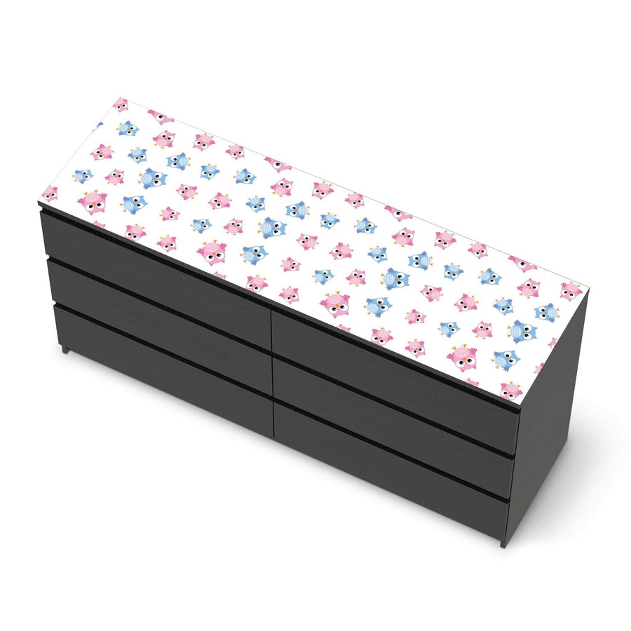 Möbelfolie Eulenparty - IKEA Malm Kommode 6 Schubladen (breit) [oben] - schwarz