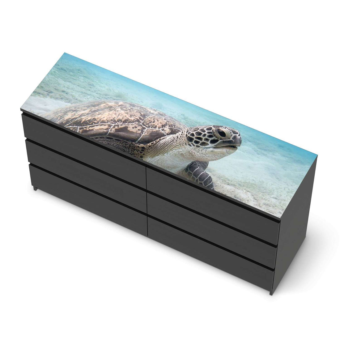 Möbelfolie Green Sea Turtle - IKEA Malm Kommode 6 Schubladen (breit) [oben] - schwarz