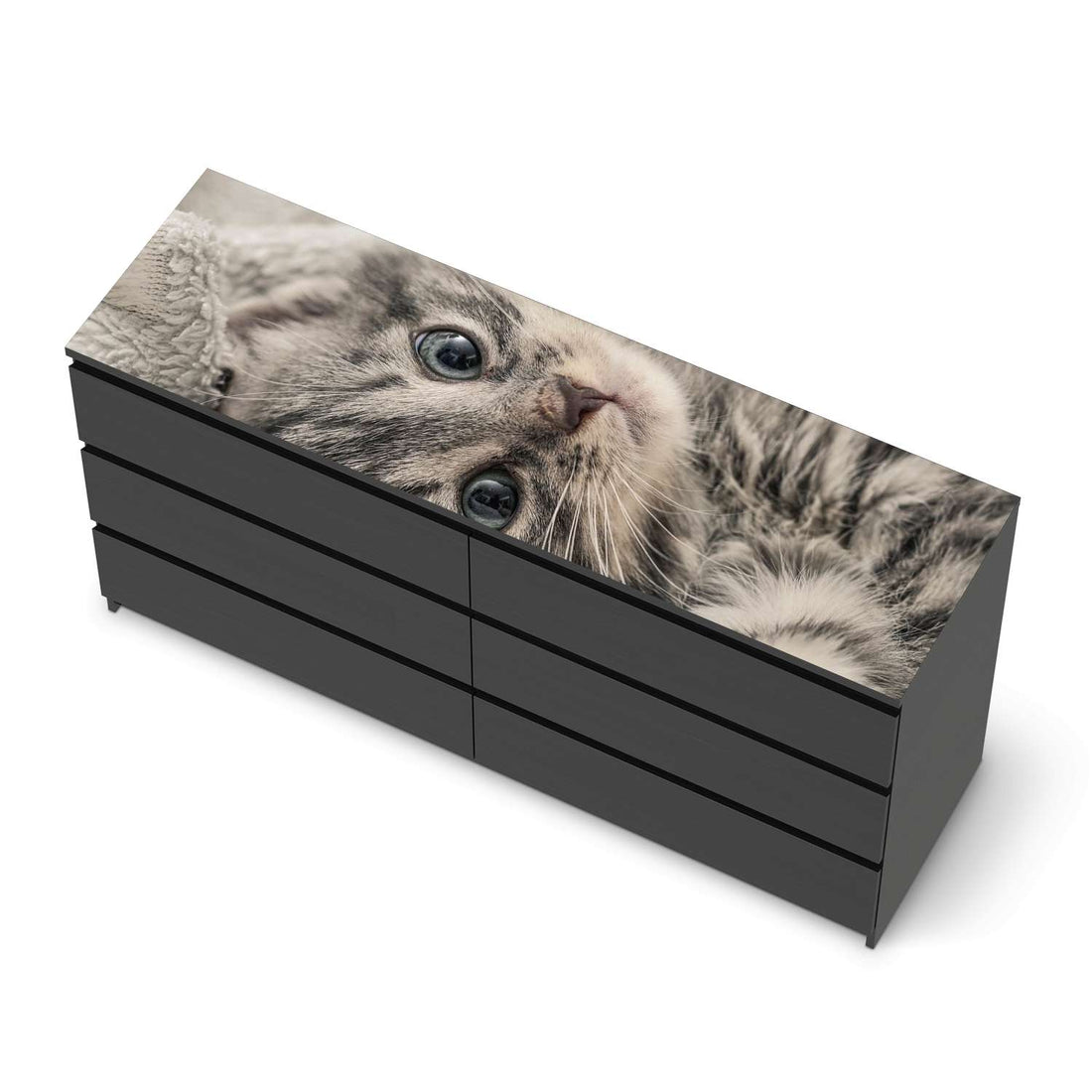 Möbelfolie Kitty the Cat - IKEA Malm Kommode 6 Schubladen (breit) [oben] - schwarz