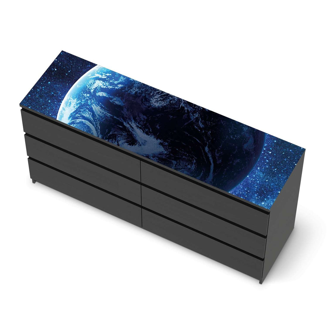 Möbelfolie Planet Blue - IKEA Malm Kommode 6 Schubladen (breit) [oben] - schwarz