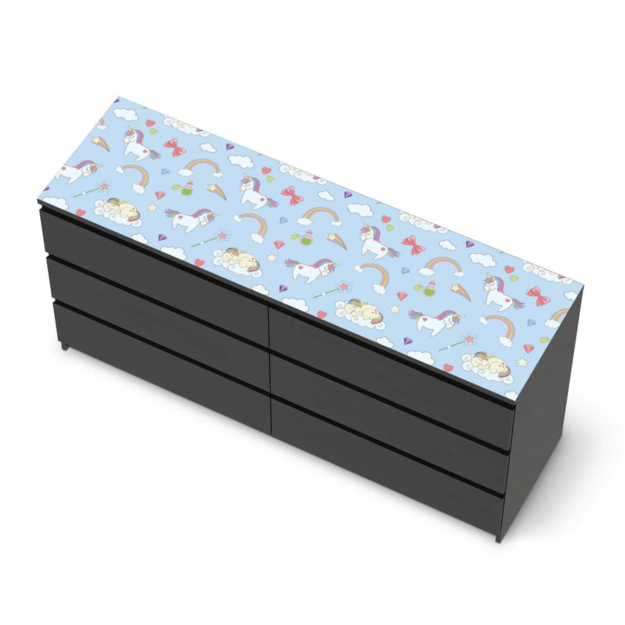 Möbelfolie Rainbow Unicorn - IKEA Malm Kommode 6 Schubladen (breit) [oben] - schwarz