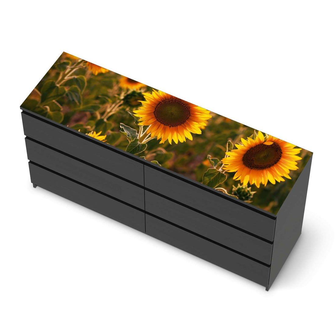 Möbelfolie Sunflowers - IKEA Malm Kommode 6 Schubladen (breit) [oben] - schwarz