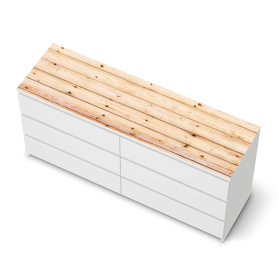 Möbelfolie Bright Planks - IKEA Malm Kommode 6 Schubladen (breit) [oben] - weiss