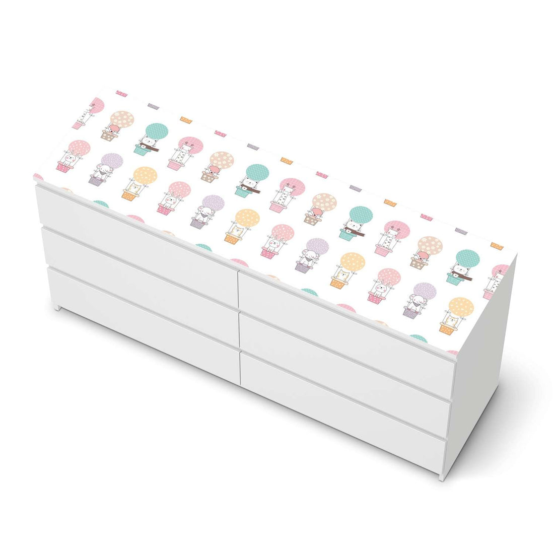 Möbelfolie Flying Animals - IKEA Malm Kommode 6 Schubladen (breit) [oben] - weiss
