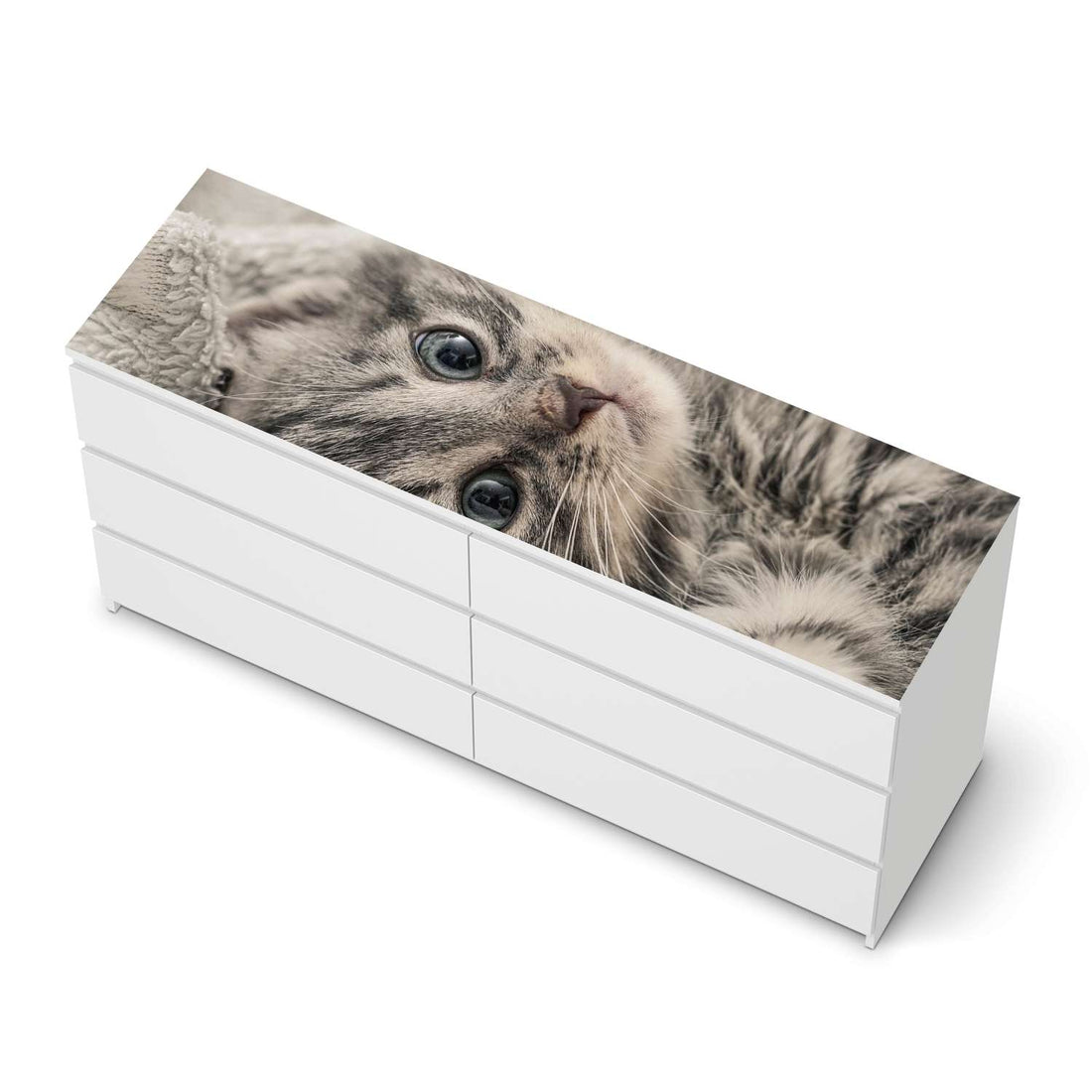 Möbelfolie Kitty the Cat - IKEA Malm Kommode 6 Schubladen (breit) [oben] - weiss