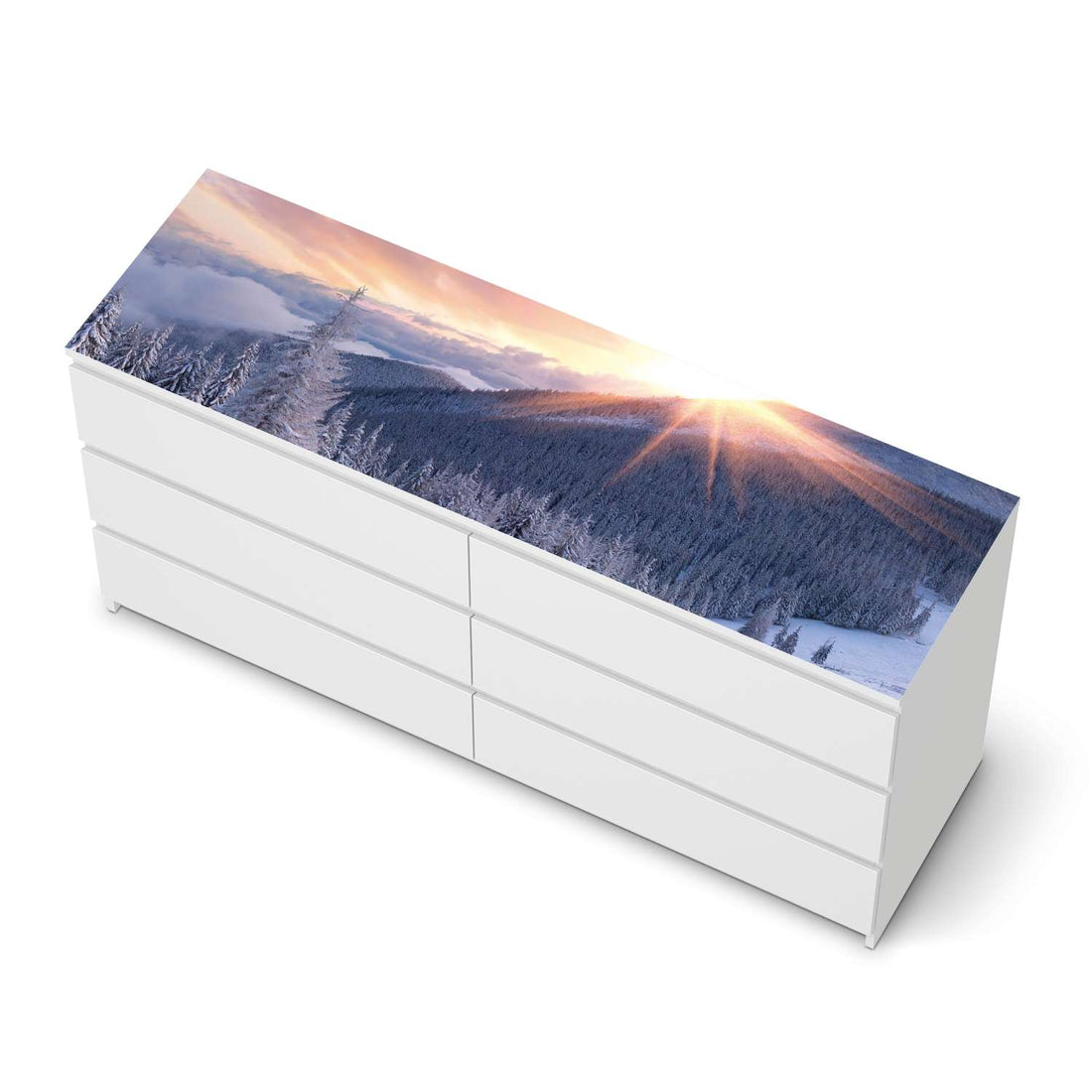 Möbelfolie Zauberhafte Winterlandschaft - IKEA Malm Kommode 6 Schubladen (breit) [oben] - weiss