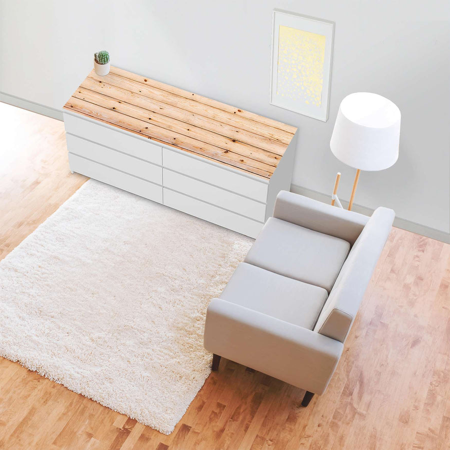 Möbelfolie Bright Planks - IKEA Malm Kommode 6 Schubladen (breit) [oben] - Wohnzimmer