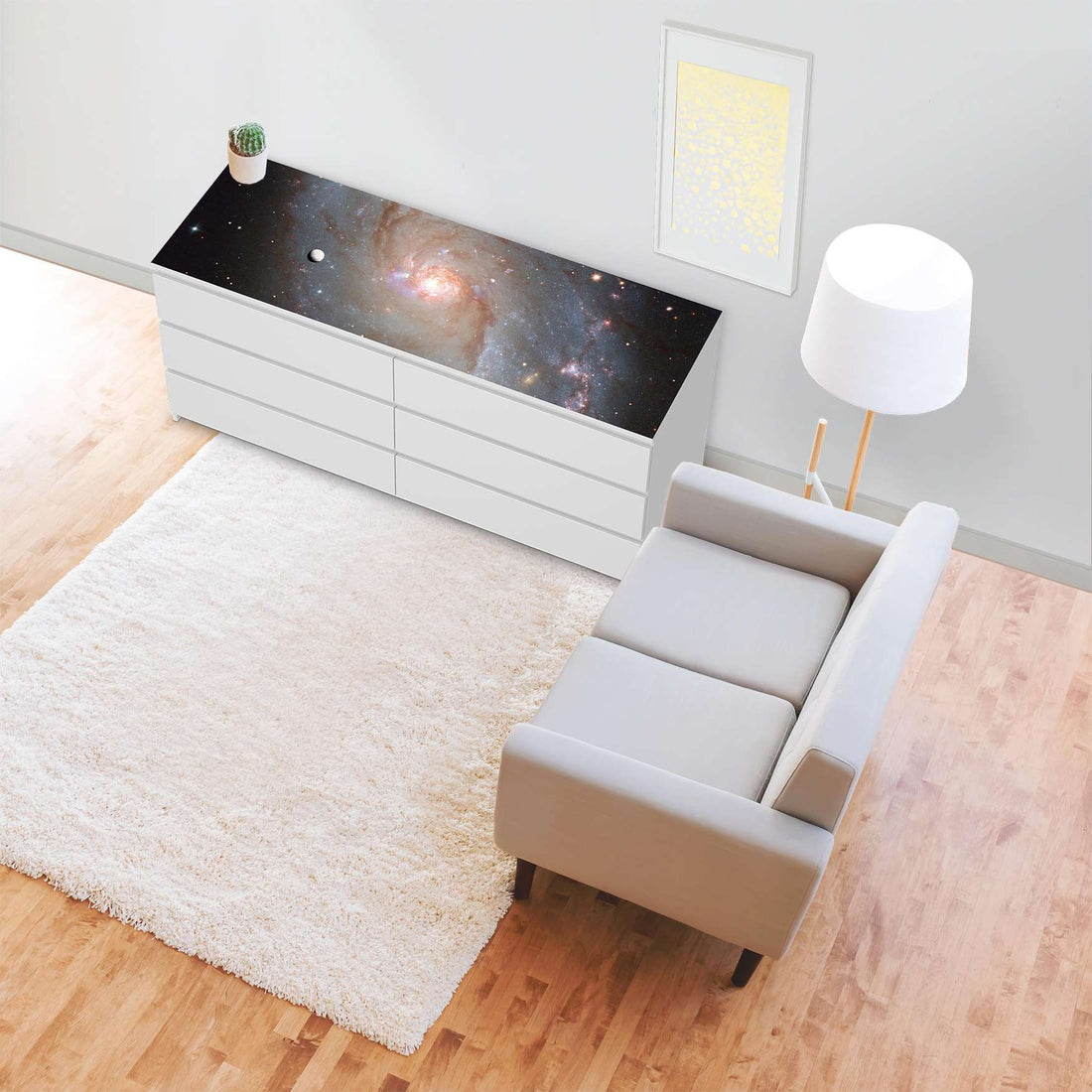 Möbelfolie Milky Way - IKEA Malm Kommode 6 Schubladen (breit) [oben] - Wohnzimmer