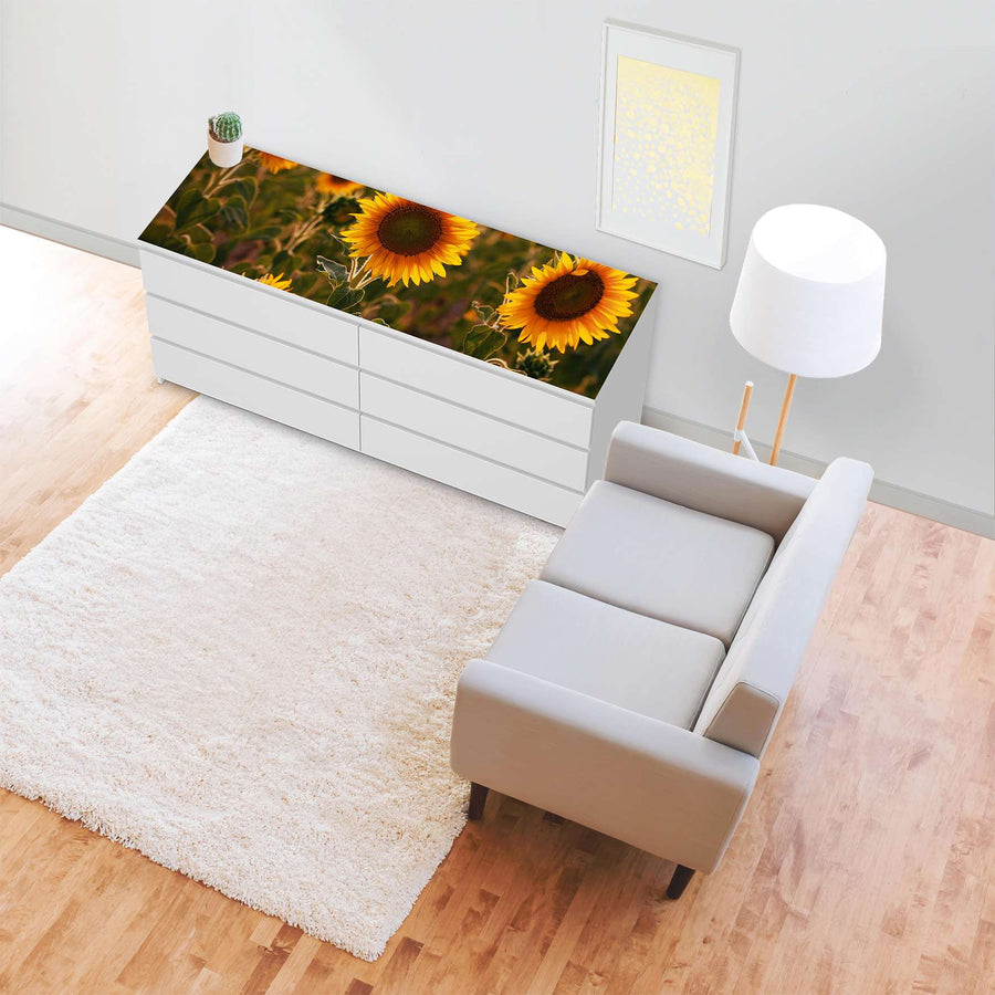 Möbelfolie Sunflowers - IKEA Malm Kommode 6 Schubladen (breit) [oben] - Wohnzimmer