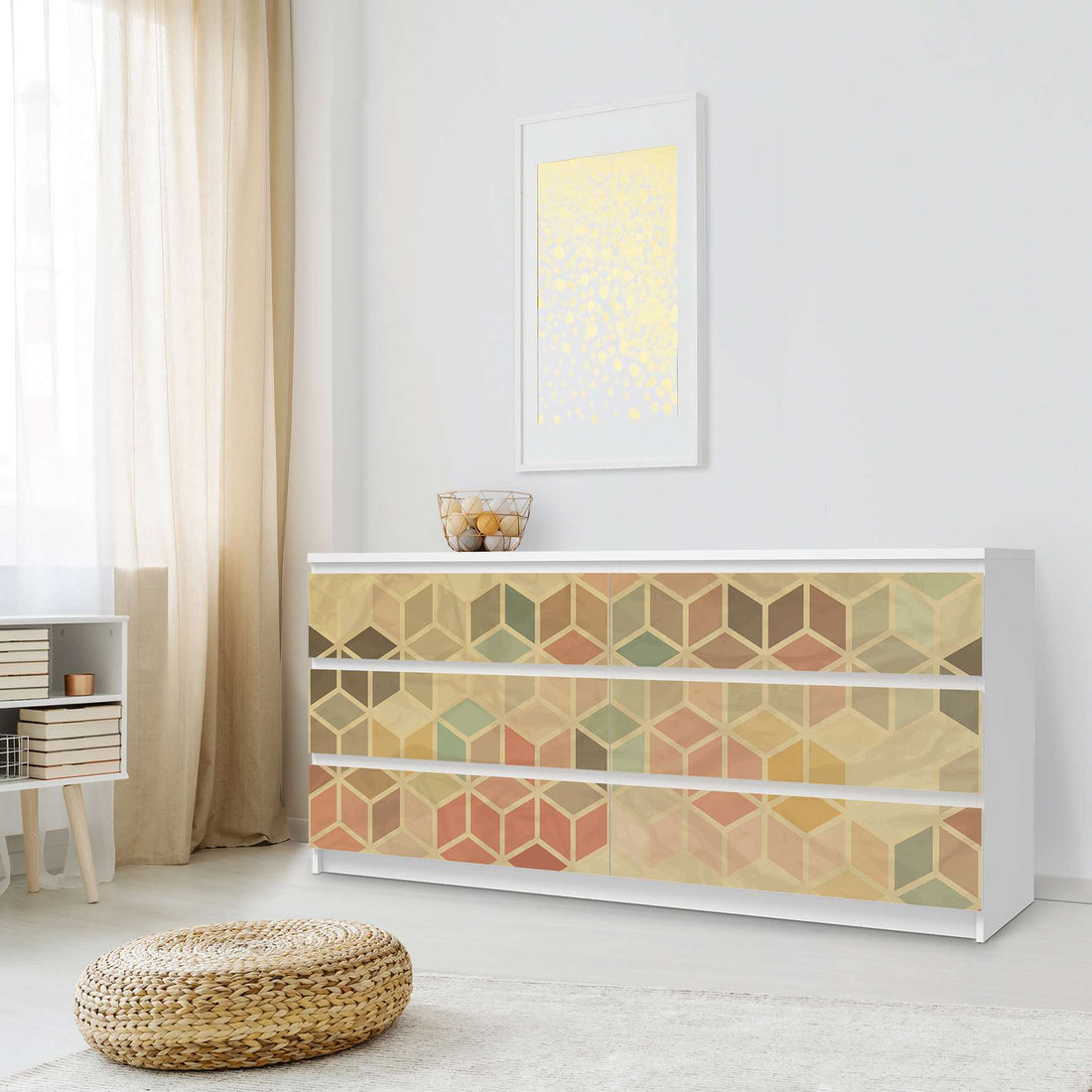 Möbelfolie 3D Retro - IKEA Malm Kommode 6 Schubladen (breit) - Schlafzimmer