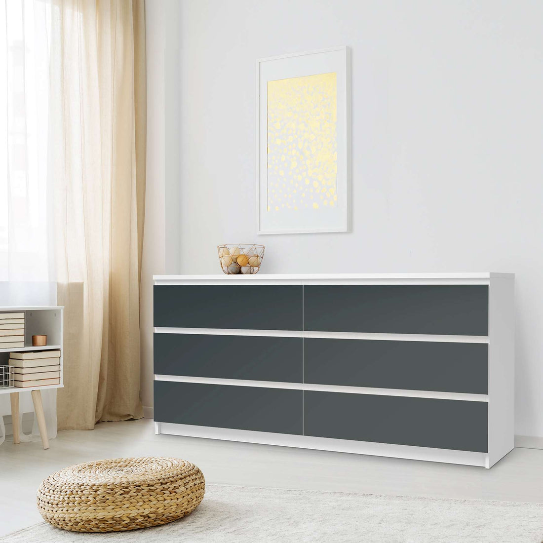 Möbelfolie Blaugrau Dark - IKEA Malm Kommode 6 Schubladen (breit) - Schlafzimmer