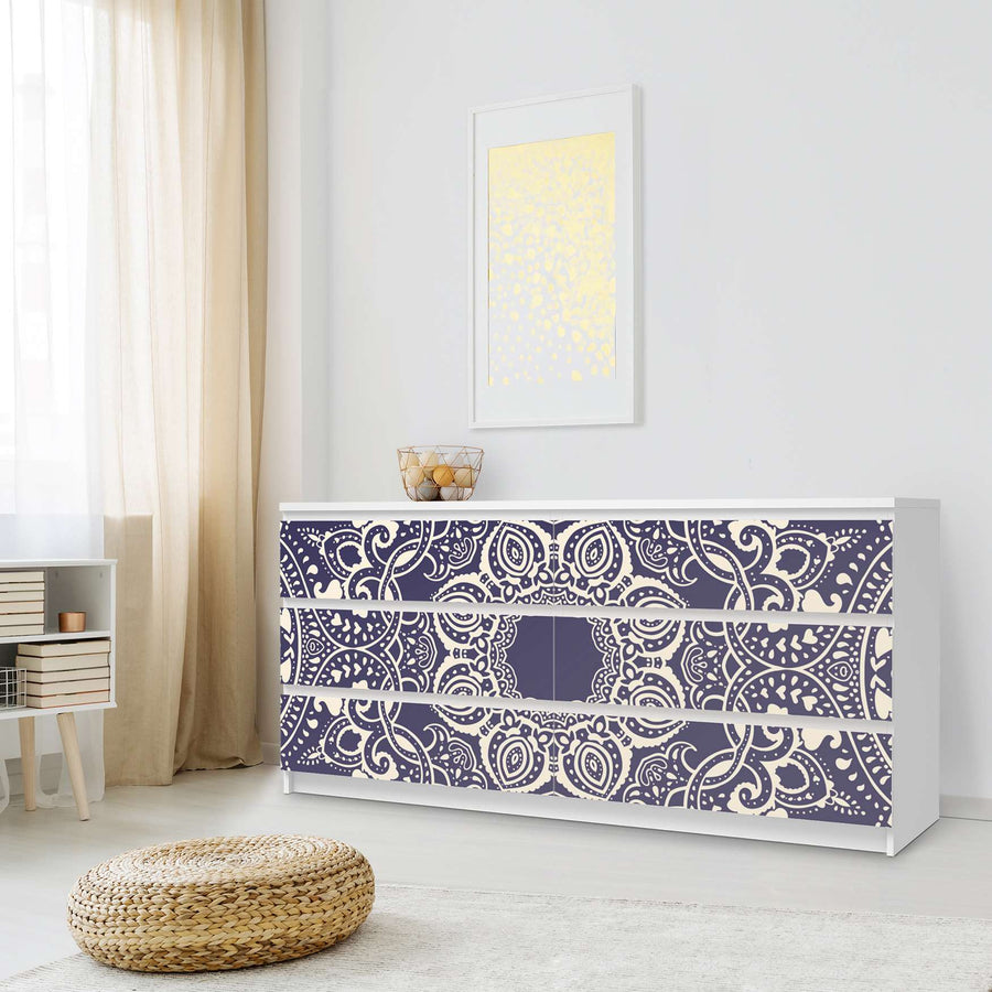 Möbelfolie Blue Mandala - IKEA Malm Kommode 6 Schubladen (breit) - Schlafzimmer