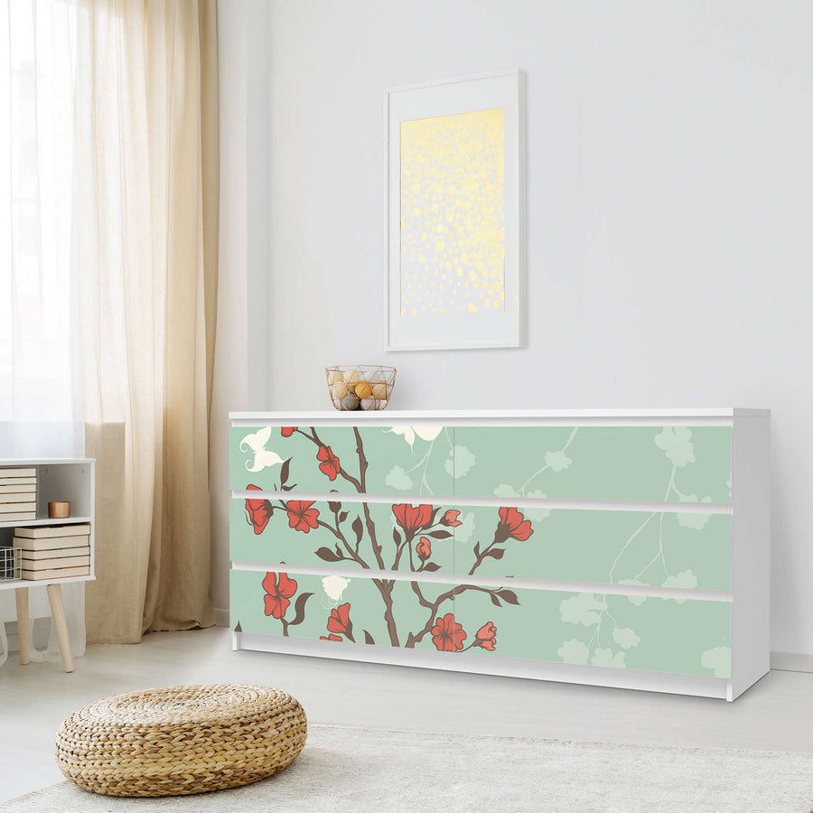 Möbelfolie Blütenzauber - IKEA Malm Kommode 6 Schubladen (breit) - Schlafzimmer