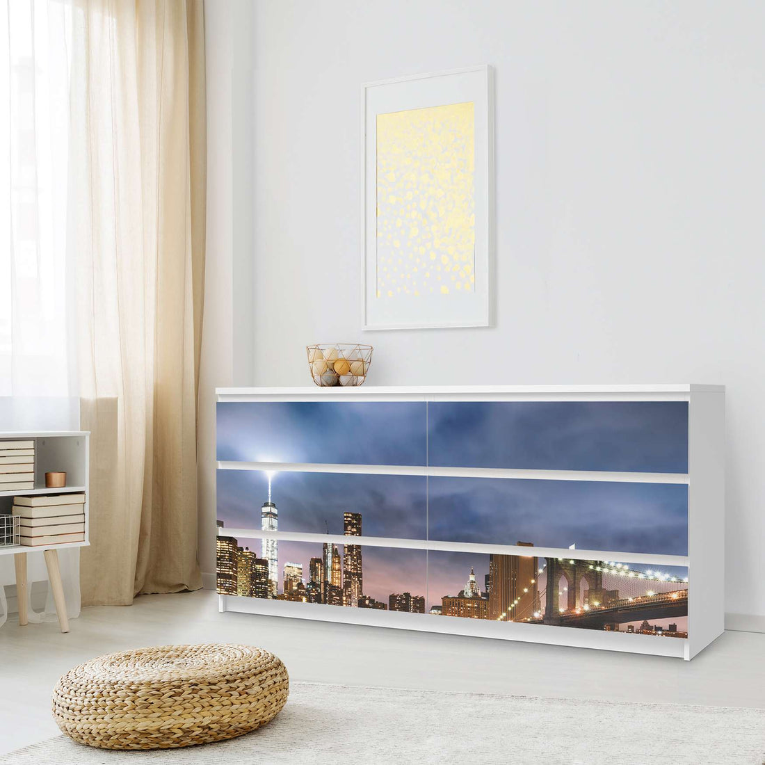 Möbelfolie Brooklyn Bridge - IKEA Malm Kommode 6 Schubladen (breit) - Schlafzimmer