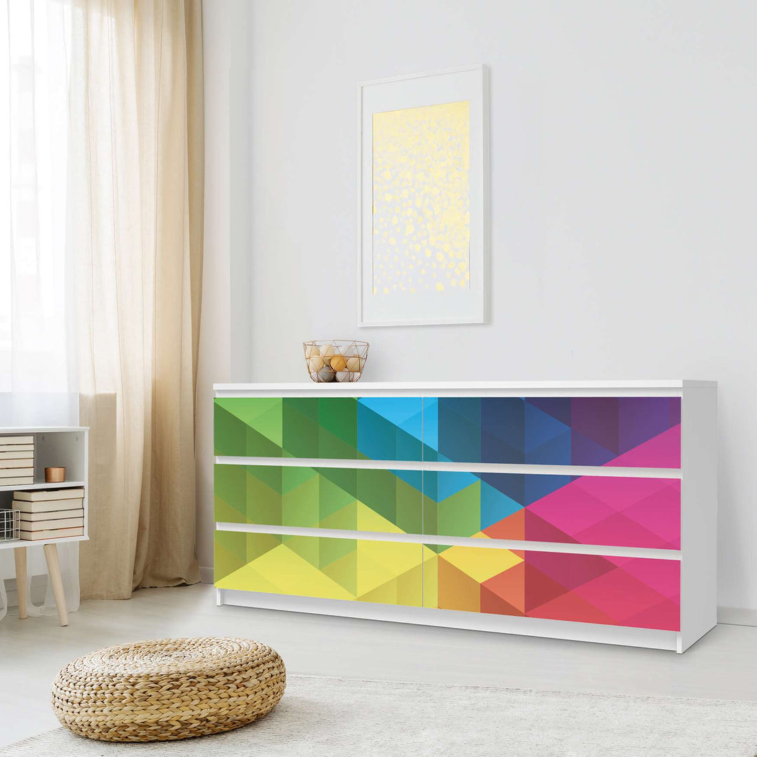 Möbelfolie Colored Cubes - IKEA Malm Kommode 6 Schubladen (breit) - Schlafzimmer