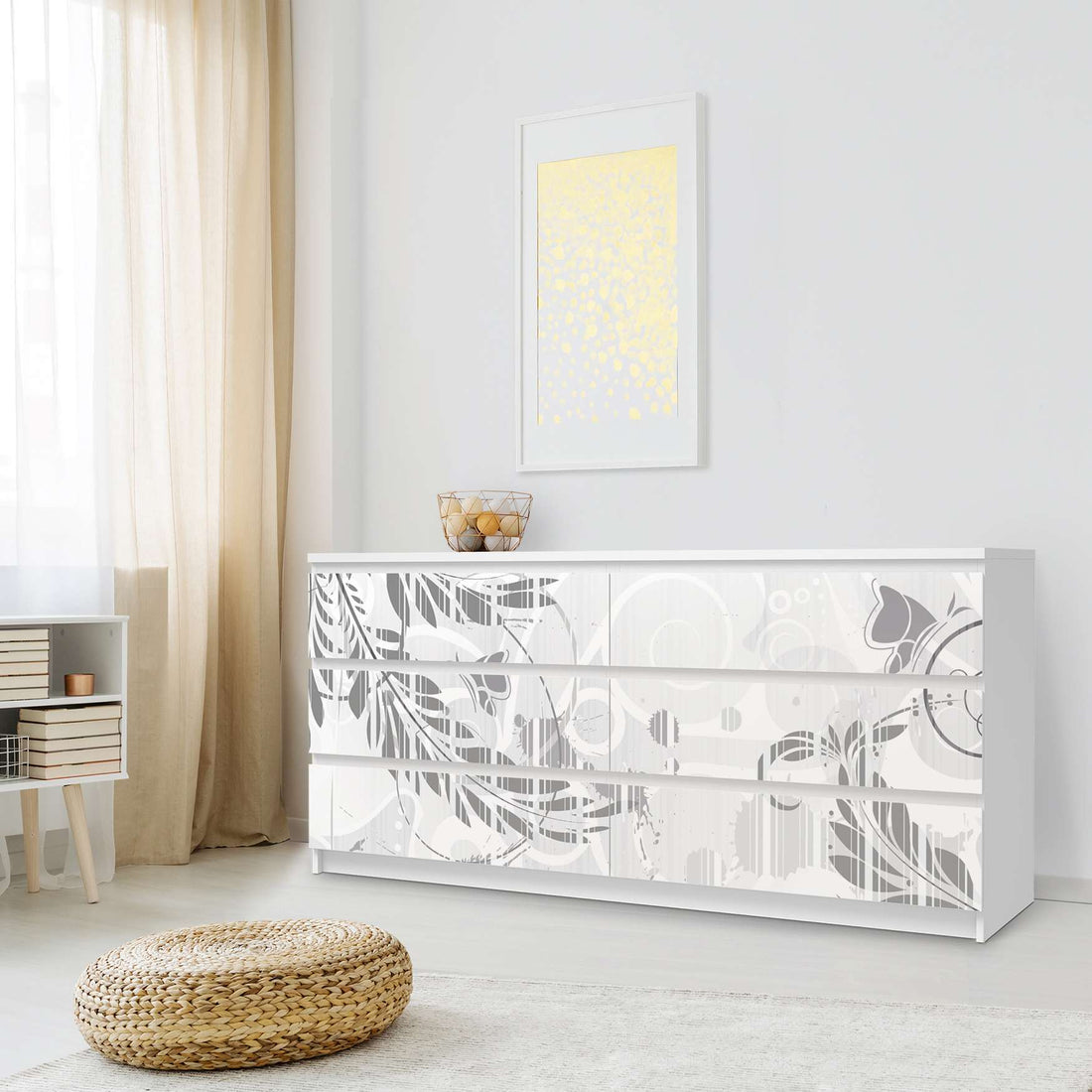 Möbelfolie Florals Plain 2 - IKEA Malm Kommode 6 Schubladen (breit) - Schlafzimmer