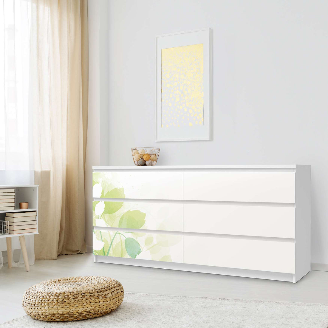 Möbelfolie Flower Light - IKEA Malm Kommode 6 Schubladen (breit) - Schlafzimmer
