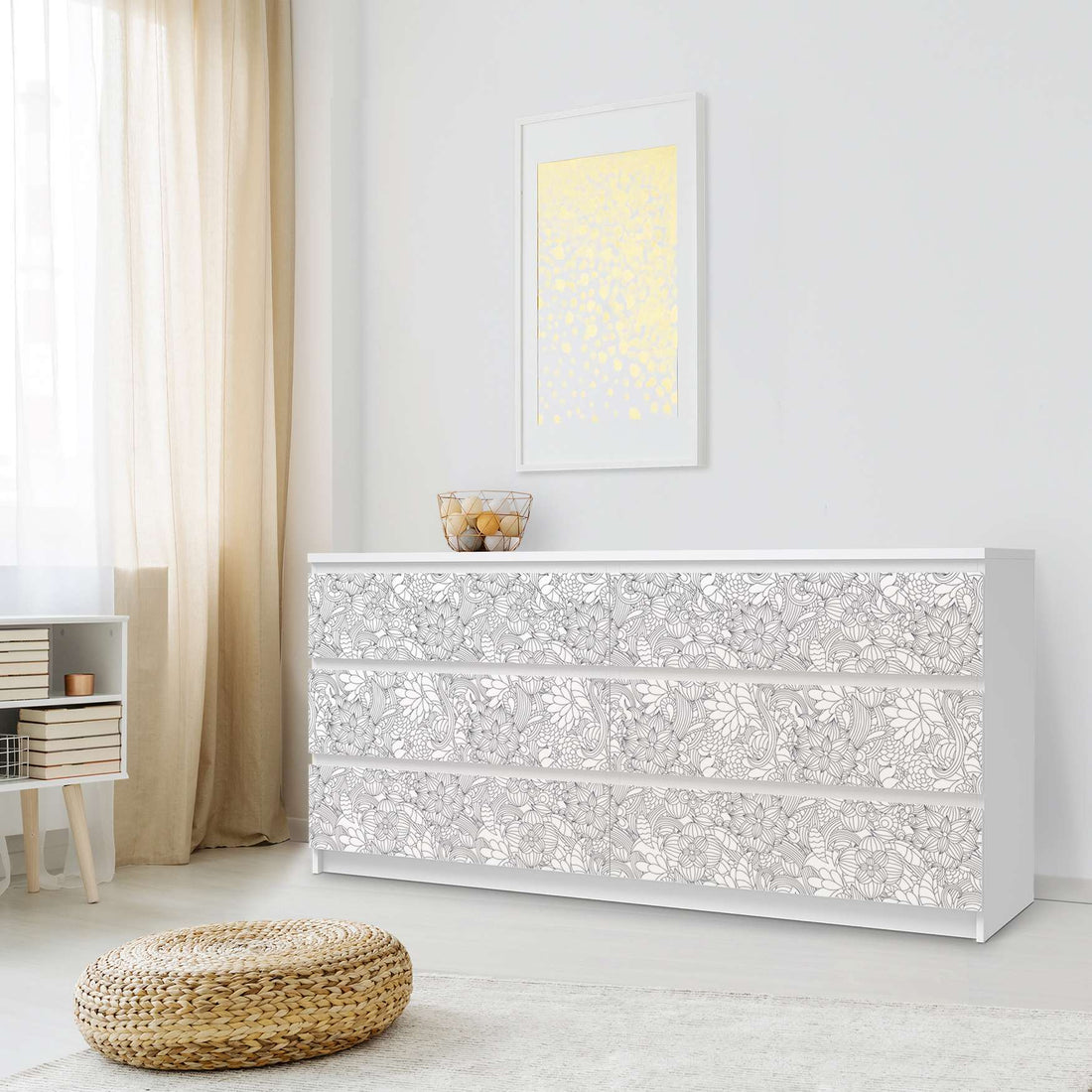 Möbelfolie Flower Lines 2 - IKEA Malm Kommode 6 Schubladen (breit) - Schlafzimmer