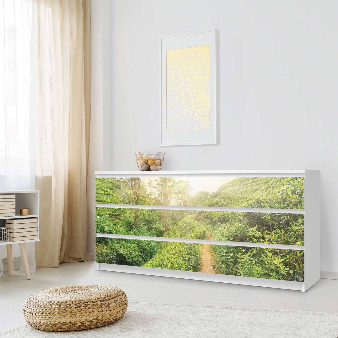 Möbelfolie Green Tea Fields - IKEA Malm Kommode 6 Schubladen (breit) - Schlafzimmer