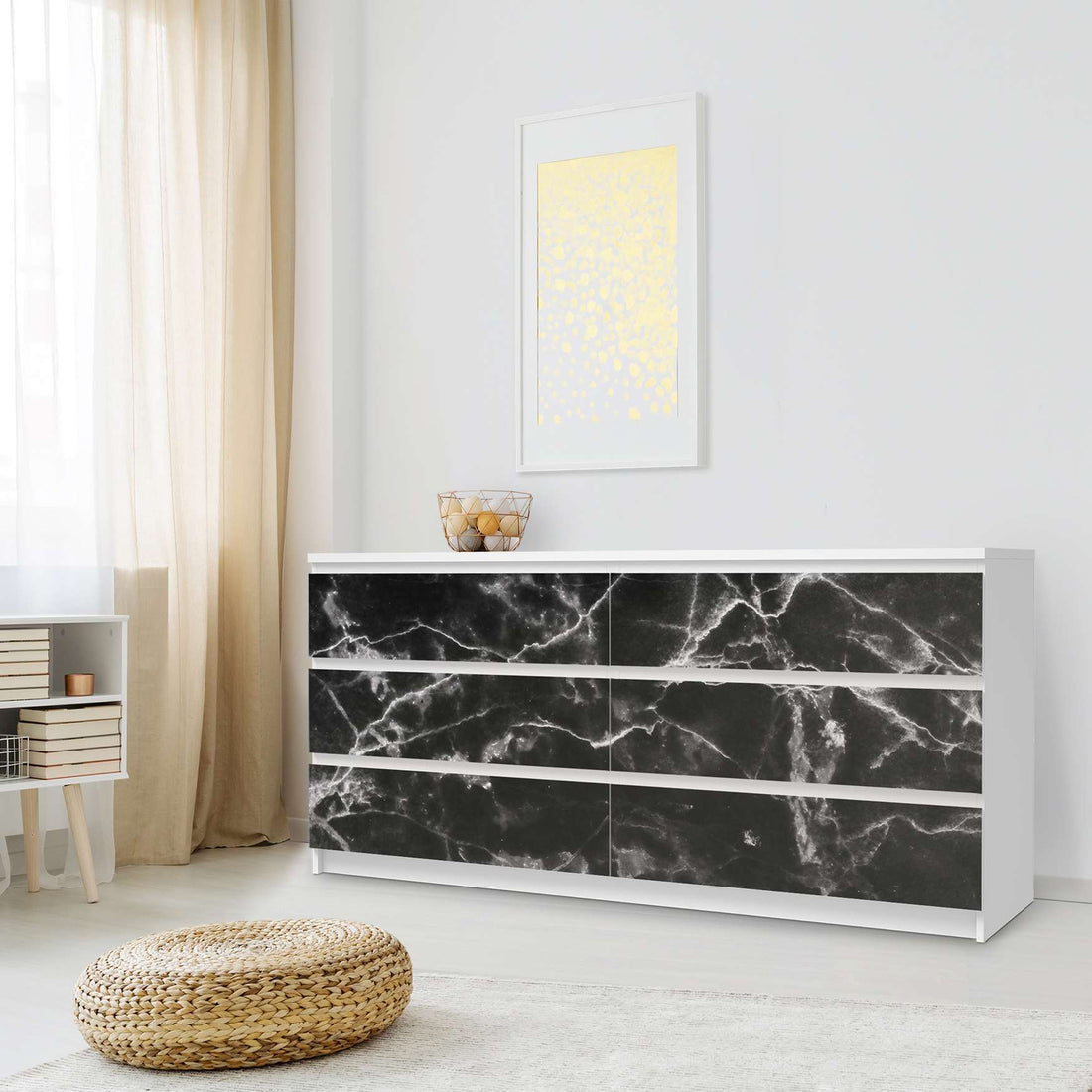 Möbelfolie Marmor schwarz - IKEA Malm Kommode 6 Schubladen (breit) - Schlafzimmer