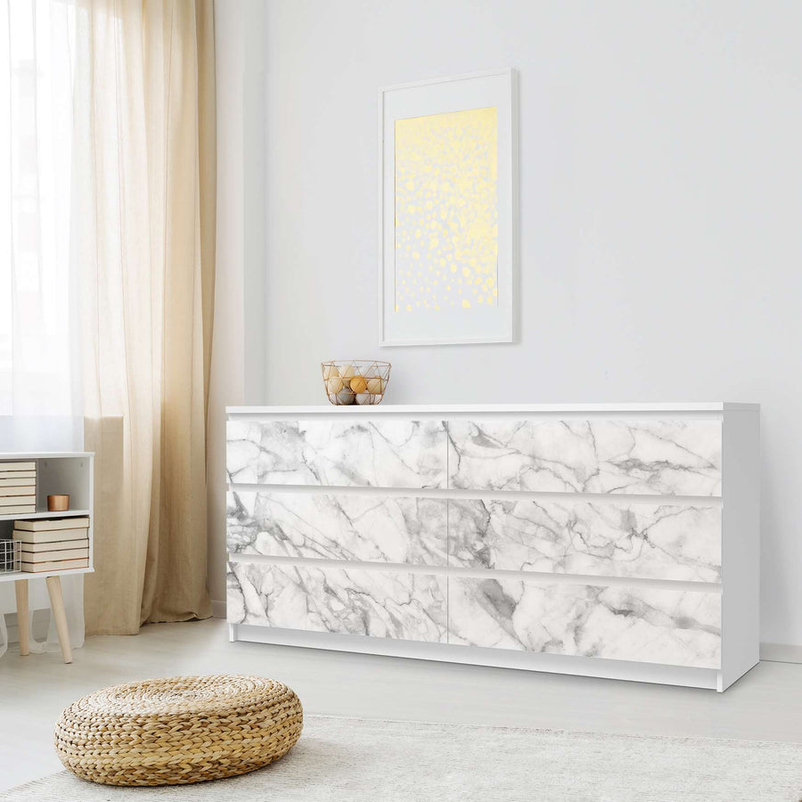 Möbelfolie Marmor weiß - IKEA Malm Kommode 6 Schubladen (breit) - Schlafzimmer