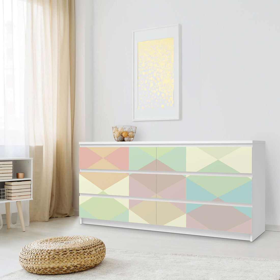 Möbelfolie Melitta Pastell Geometrie - IKEA Malm Kommode 6 Schubladen (breit) - Schlafzimmer