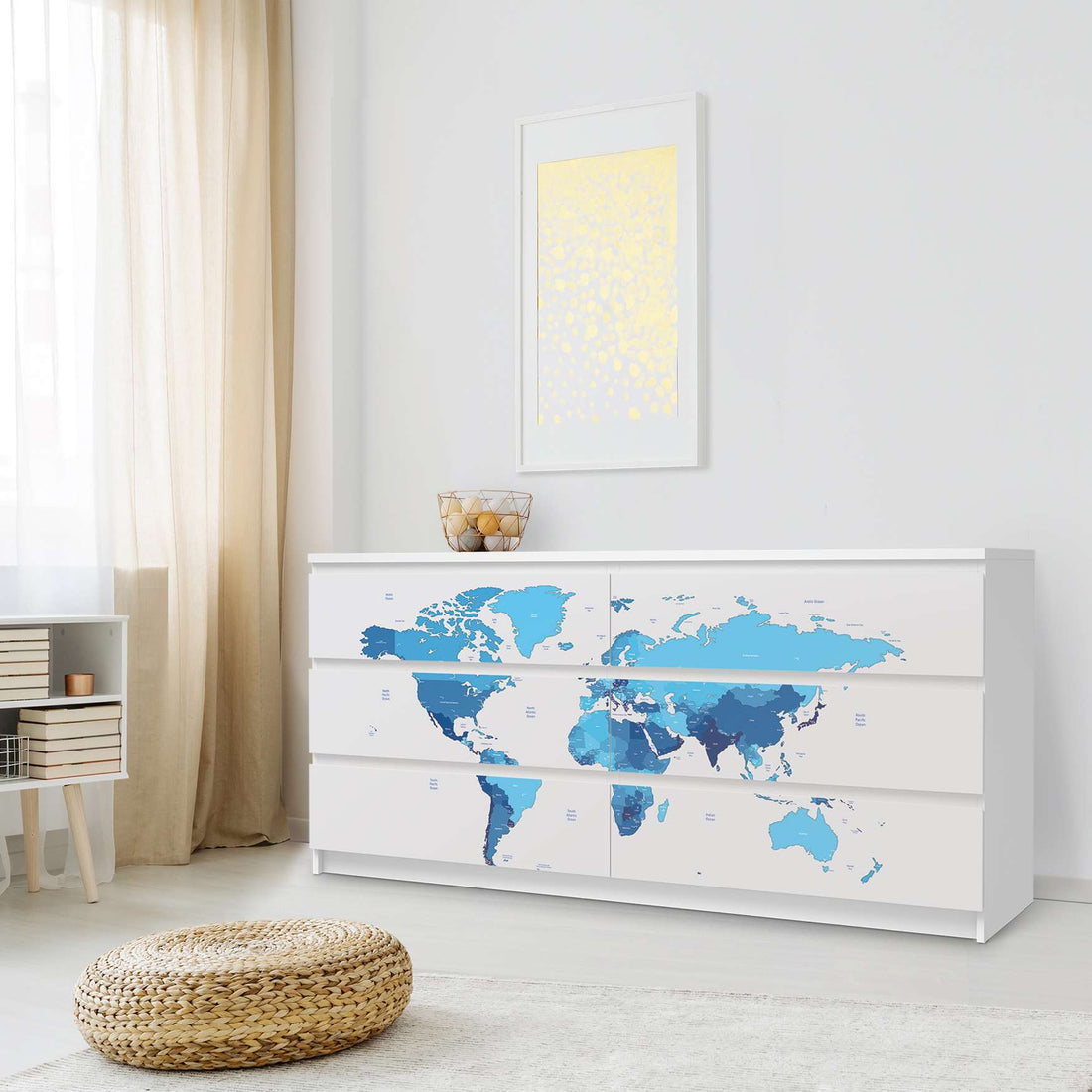 Möbelfolie Politische Weltkarte - IKEA Malm Kommode 6 Schubladen (breit) - Schlafzimmer