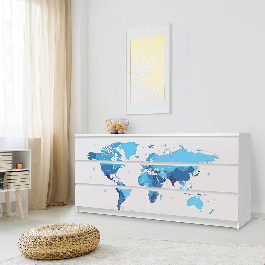 Möbelfolie Politische Weltkarte - IKEA Malm Kommode 6 Schubladen (breit) - Schlafzimmer