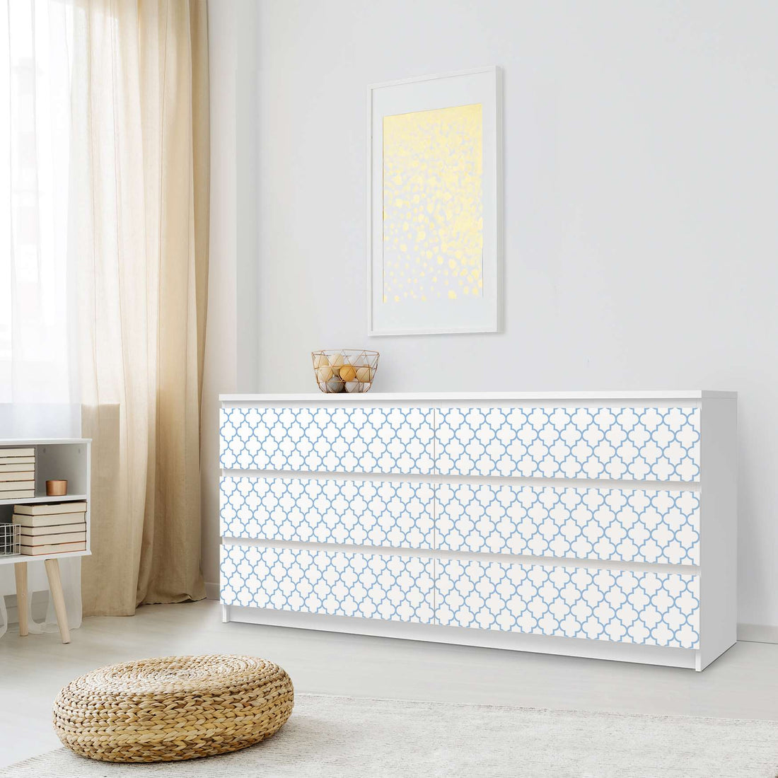 Möbelfolie Retro Pattern - Blau - IKEA Malm Kommode 6 Schubladen (breit) - Schlafzimmer