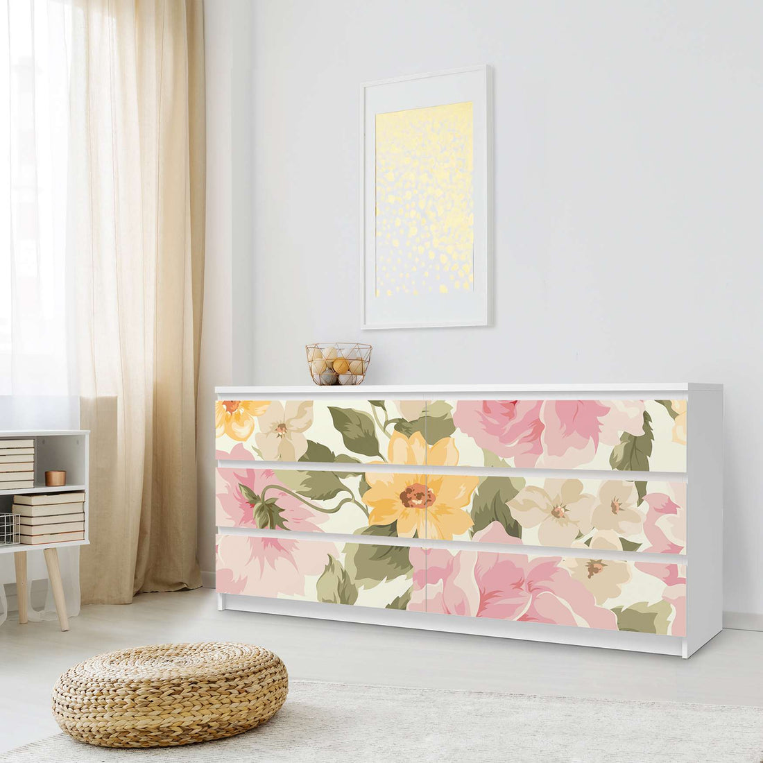 Möbelfolie Vintage Flowers - IKEA Malm Kommode 6 Schubladen (breit) - Schlafzimmer