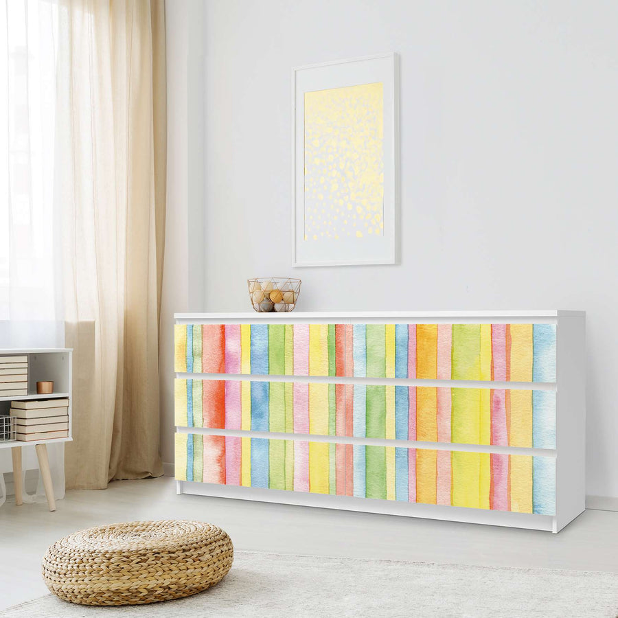 Möbelfolie Watercolor Stripes - IKEA Malm Kommode 6 Schubladen (breit) - Schlafzimmer