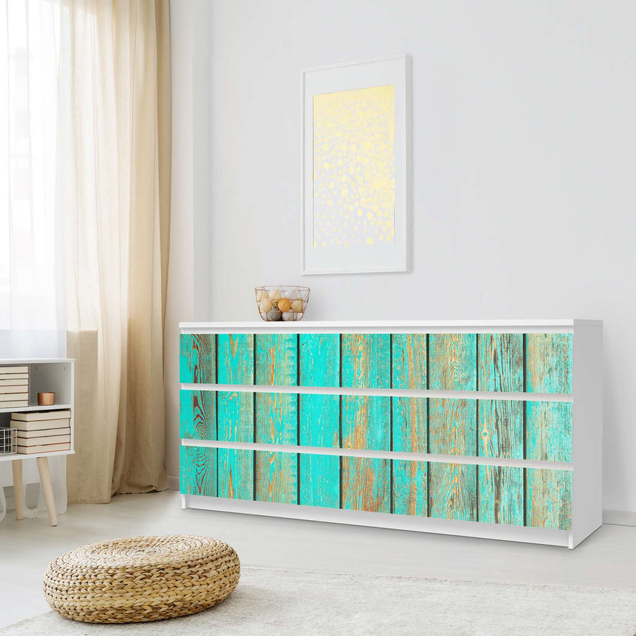 Möbelfolie Wooden Aqua - IKEA Malm Kommode 6 Schubladen (breit) - Schlafzimmer