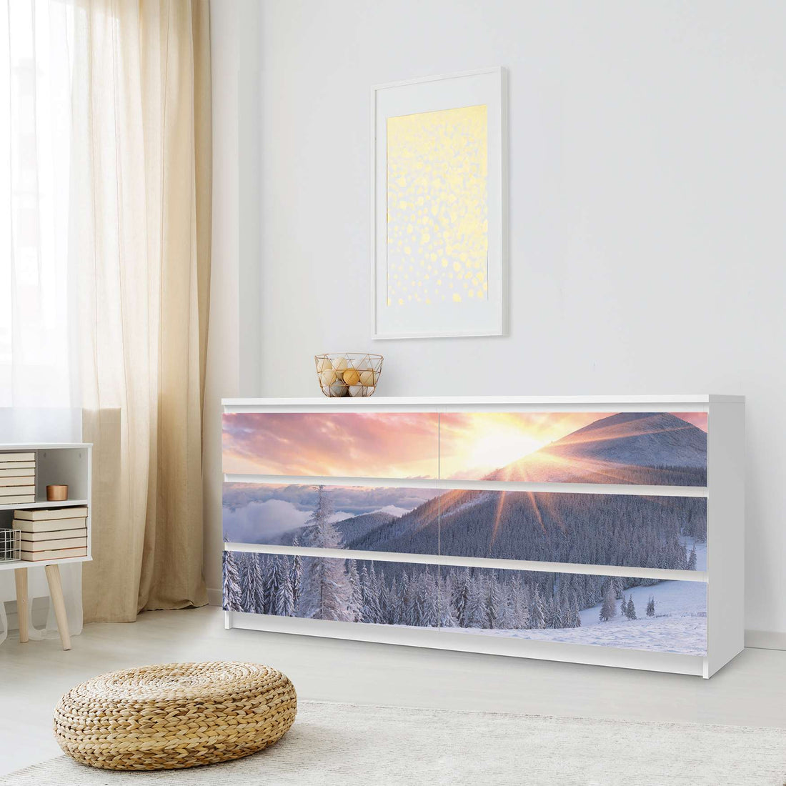 Möbelfolie Zauberhafte Winterlandschaft - IKEA Malm Kommode 6 Schubladen (breit) - Schlafzimmer