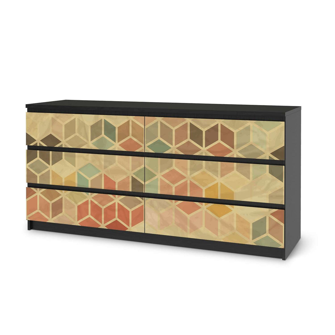 Möbelfolie 3D Retro - IKEA Malm Kommode 6 Schubladen (breit) - schwarz