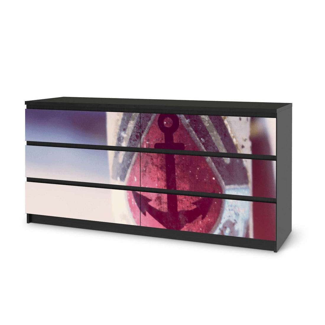 Möbelfolie Anker 2 - IKEA Malm Kommode 6 Schubladen (breit) - schwarz
