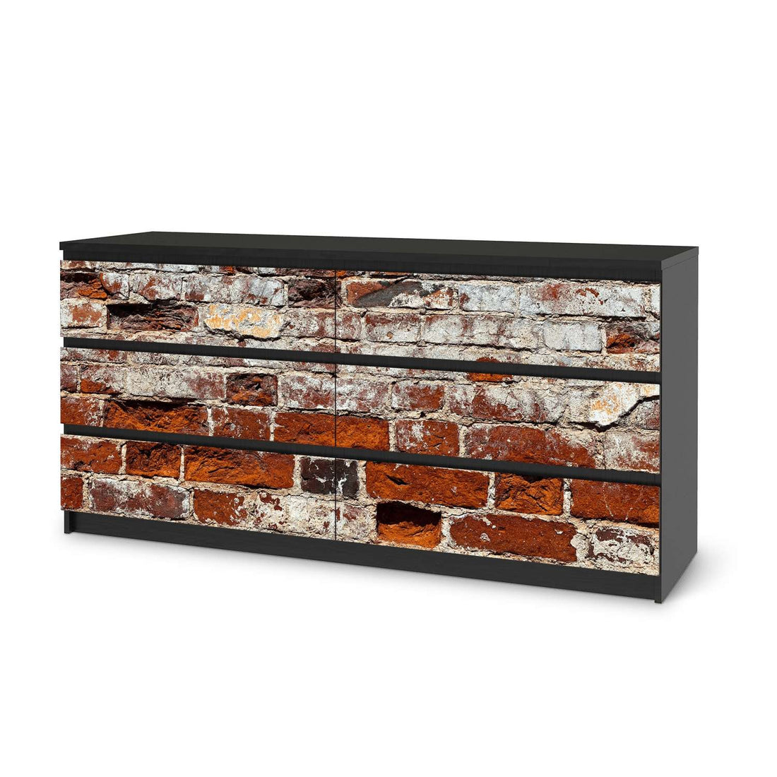 Möbelfolie Backstein - IKEA Malm Kommode 6 Schubladen (breit) - schwarz