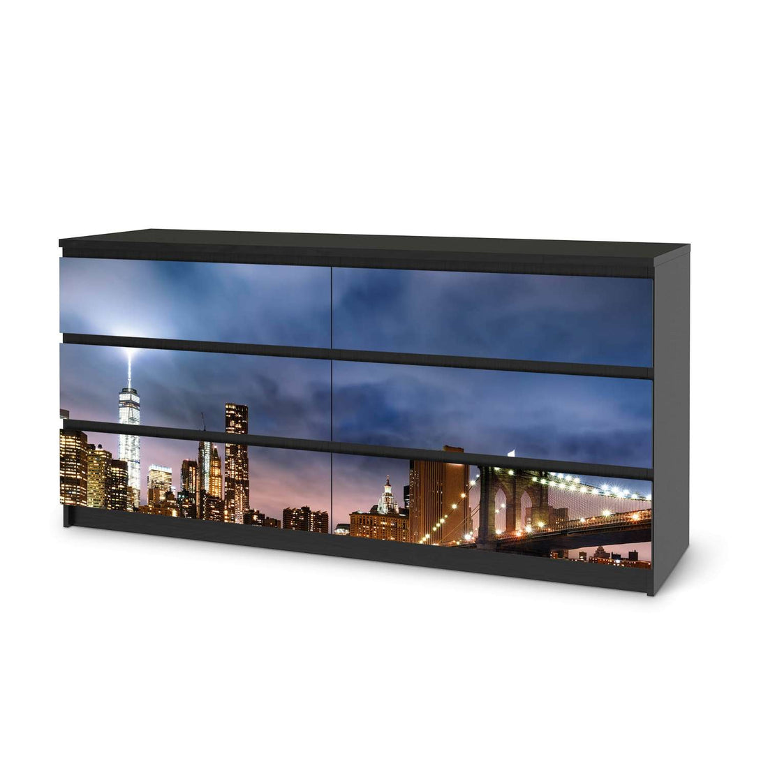 Möbelfolie Brooklyn Bridge - IKEA Malm Kommode 6 Schubladen (breit) - schwarz