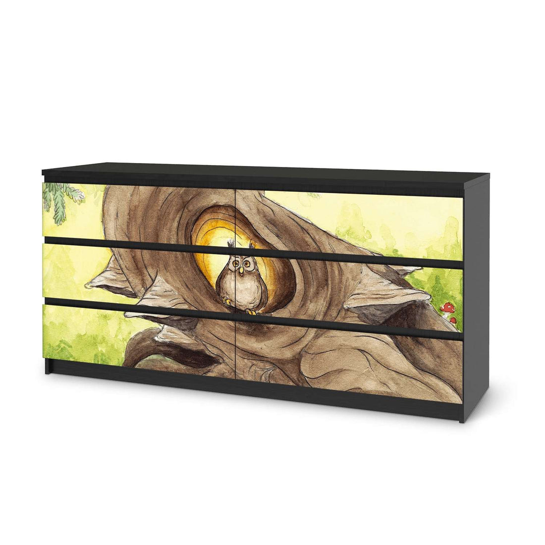 Möbelfolie Eulenbaum - IKEA Malm Kommode 6 Schubladen (breit) - schwarz