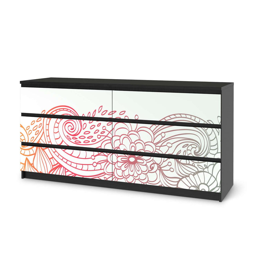 Möbelfolie Floral Doodle - IKEA Malm Kommode 6 Schubladen (breit) - schwarz