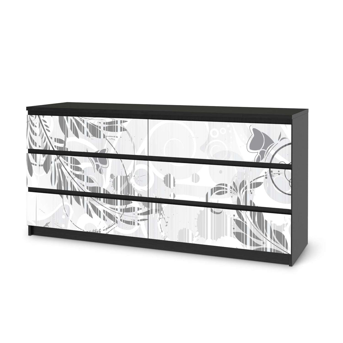 Möbelfolie Florals Plain 2 - IKEA Malm Kommode 6 Schubladen (breit) - schwarz